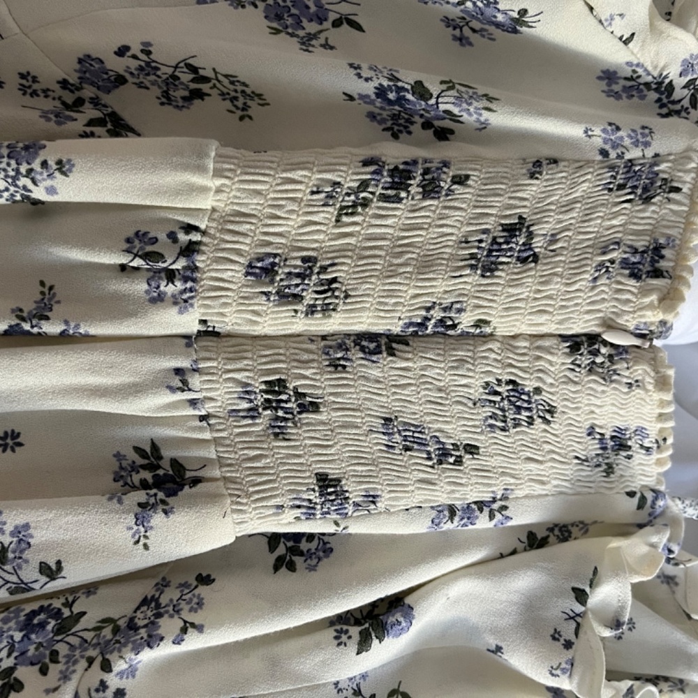 Reformation Cream Midi Dress with Blue Floral Print - Picture 8 of 8